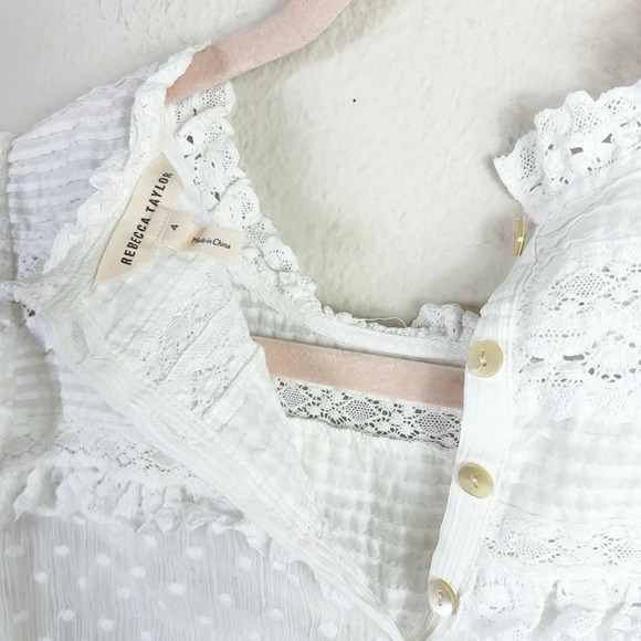 Rebecca Taylor Long Sleeve Moon Dot Embroidered Top in White size 4 - Picture 7 of 12